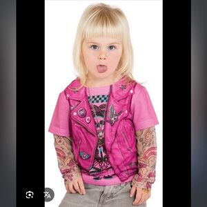 Faux real toddler girl's toddler pink biker girl with tattoo sleeves costume